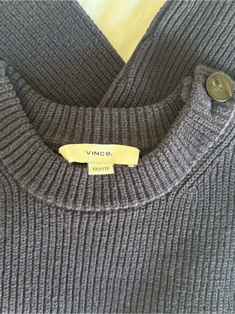 Vince Navy Ribbed Crewneck Sweater with Shoulder Button XXS